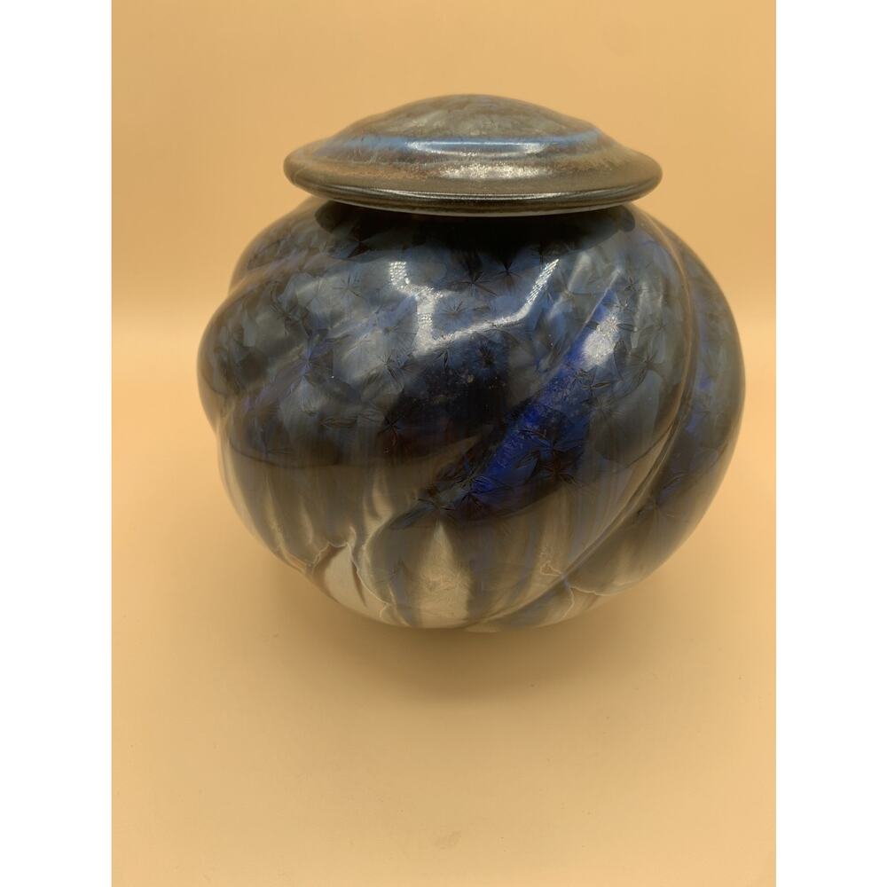 Bill Campbell Cobalt Blue Covered Cremation Urn with Lid